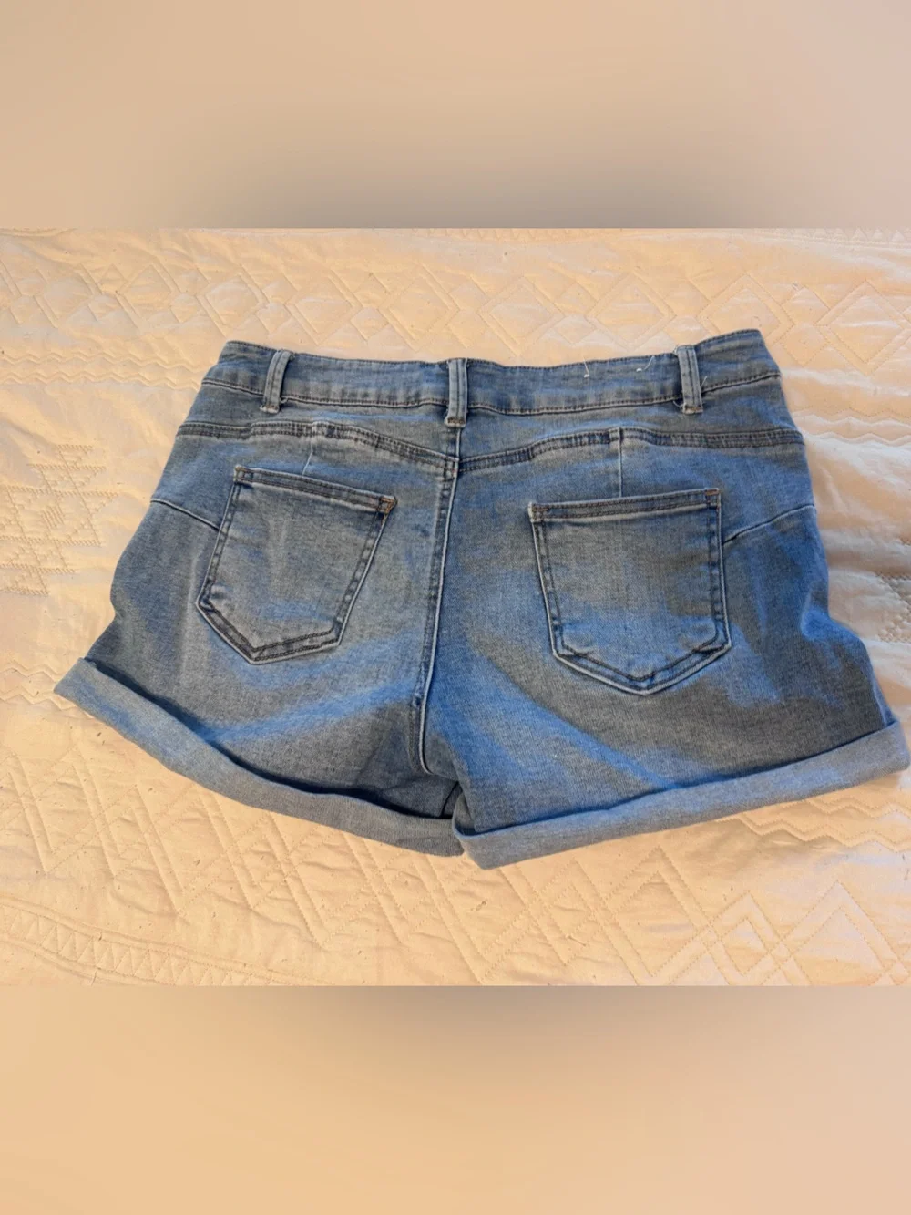 refuge Distressed Light Blue Rolled-Hem Denim Shorts